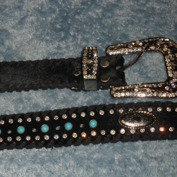 Turquoise Bead and Rhinestone studded western belt main image 5
